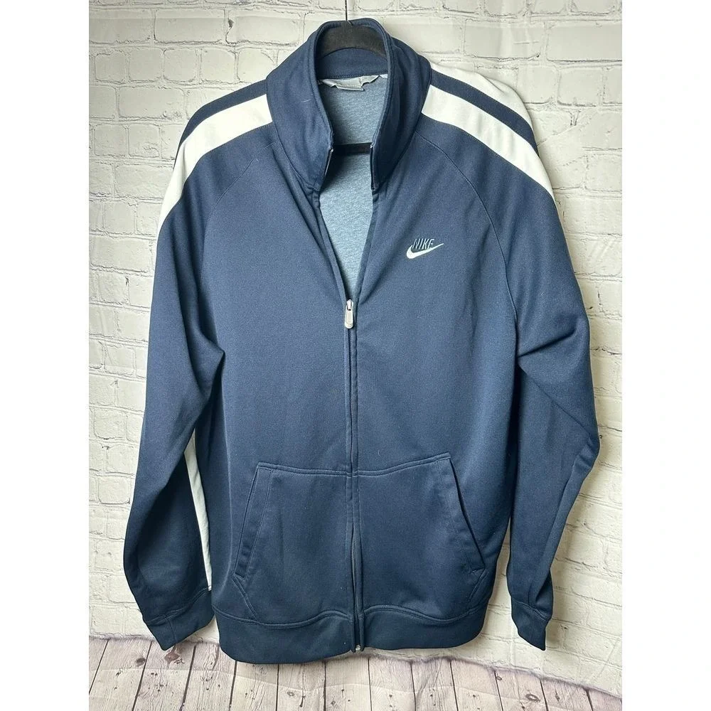 Nike Men's Full-Zip Track Jacket Navy Blue with White Stripe Sporty Casual
